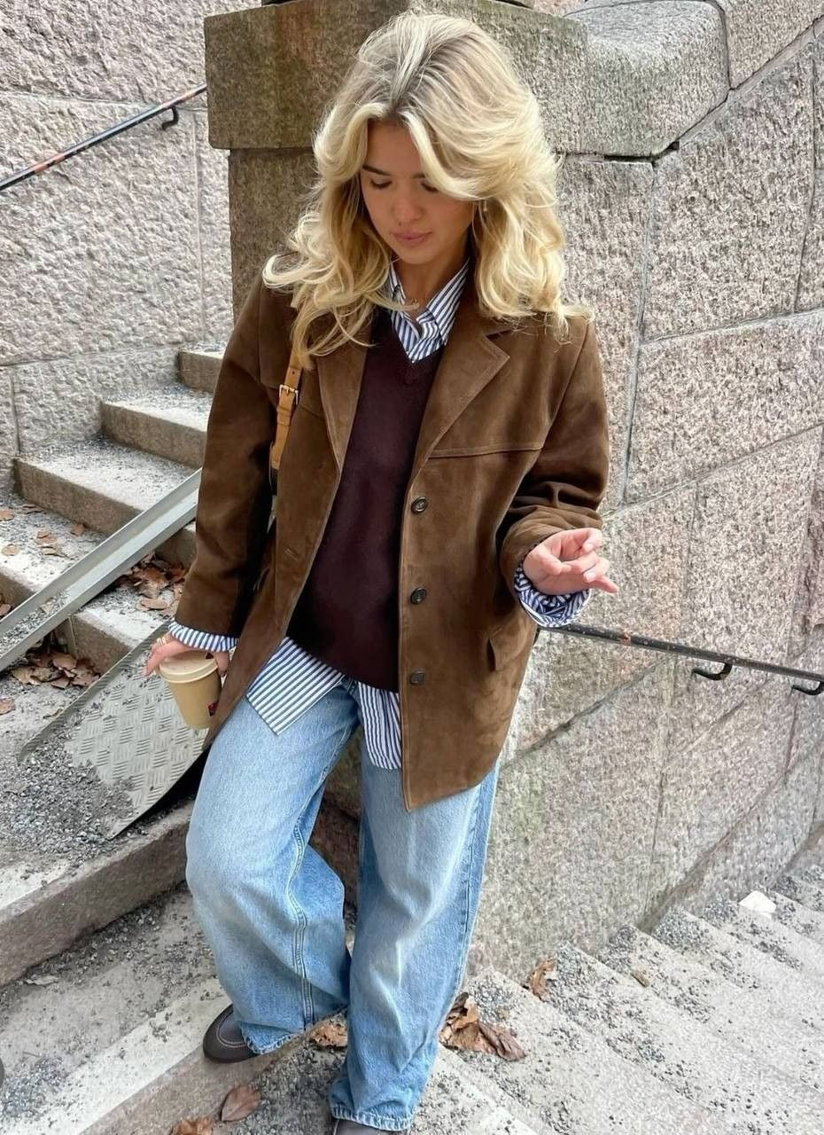 Noriva™ | Blazer i semsket skinn